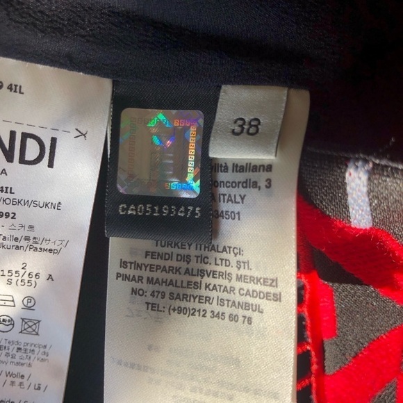 Authentic Fendi Midi Pencil Skirt Size 38 Wool Silk Blend Red Black Block Design - Picture 6 of 13